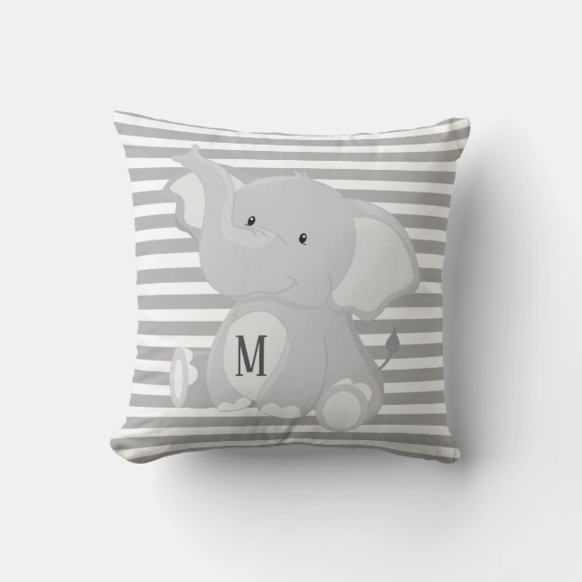 Elephant and Stripes Monogram Cushion (Front)