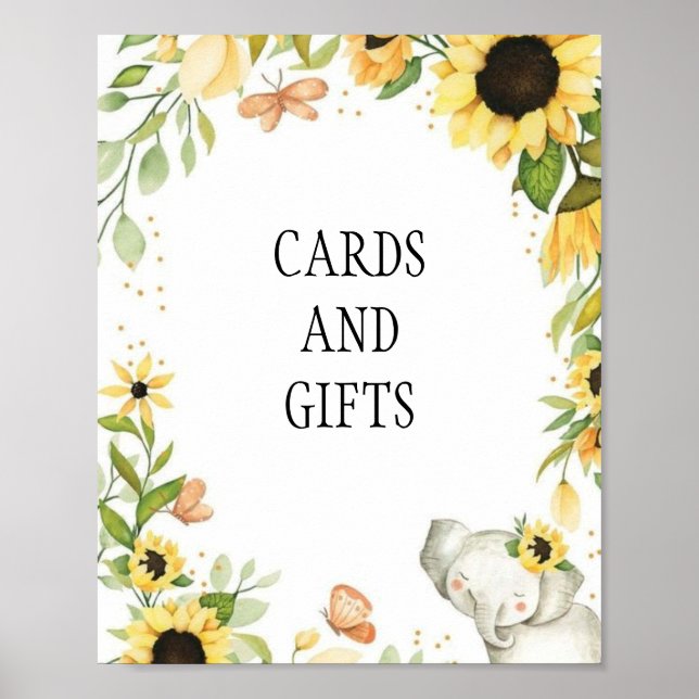  Elephant and Sunflower Animal First Birthday Poster (Front)