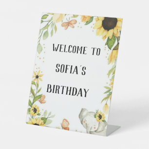 elephant and sunflower party, pedestal sign