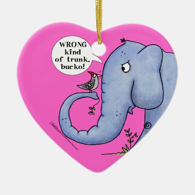 Elephant and Woodpecker Misunderstanding Ceramic Tree Decoration (Front)