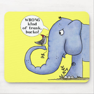 Elephant and Woodpecker Misunderstanding Mouse Mat