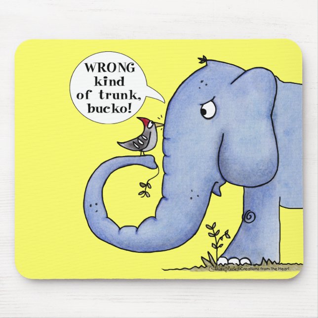 Elephant and Woodpecker Misunderstanding Mouse Mat (Front)