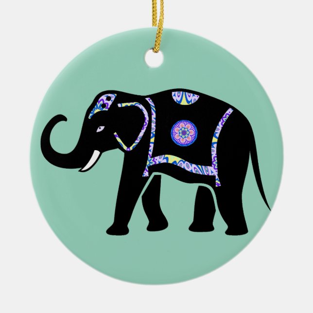 Elephant Animal Abstract Decorative Patterns Ceramic Tree Decoration (Front)