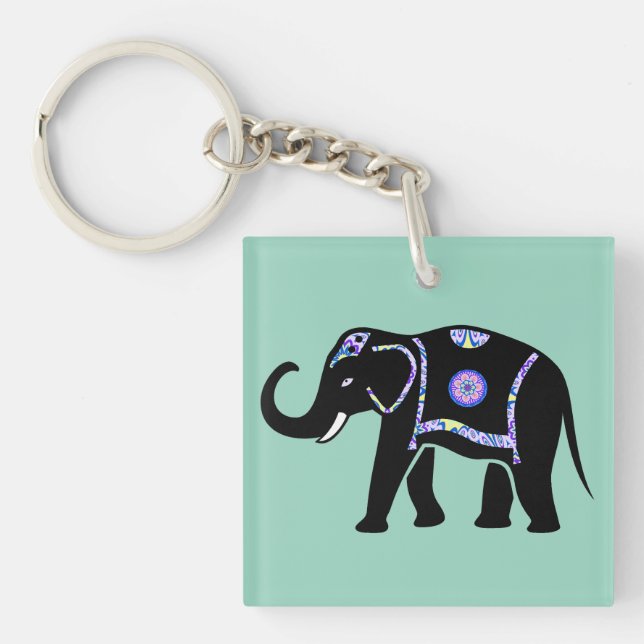 Elephant Animal Abstract Decorative Patterns Key Ring (Front)