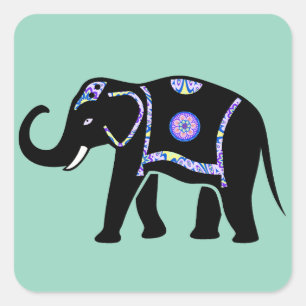 Elephant Animal Abstract Decorative Patterns Square Sticker