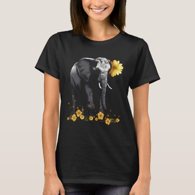 Elephant Animal Africa Flowers Elephant T-Shirt (Front)