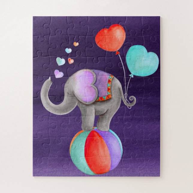 Elephant animal circus watercolor  jigsaw puzzle (Vertical)