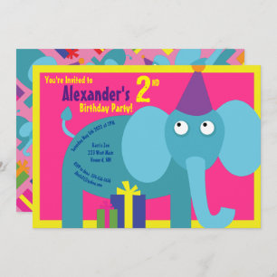 Elephant Animal Kid's Birthday Party Invitations