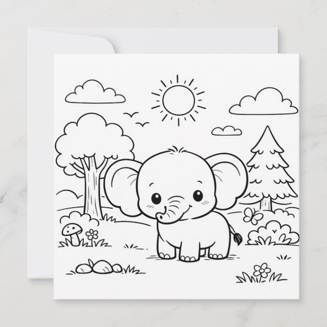 Elephant Animal Kids Colouring Page  (Front)