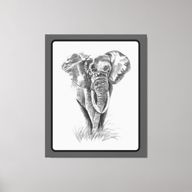 Elephant Animal Watercolor Painting Wildlife Art Canvas Print (Front)