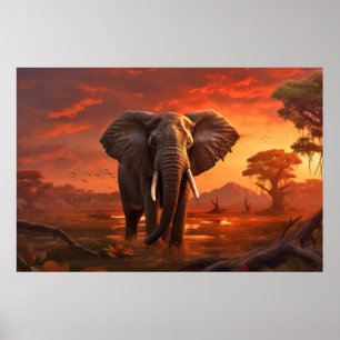Elephant Animal Wildlife Wilderness Colourful Art Poster