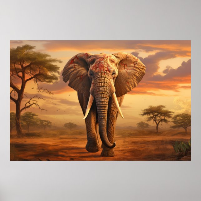 Elephant Animal Wildlife Wilderness Colourful Art Poster (Front)