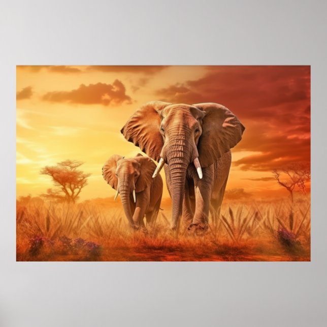 Elephant Animal Wildlife Wilderness Colourful Art Poster (Front)