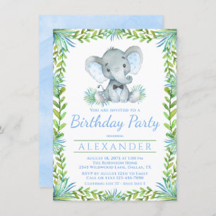 Elephant Any Number Boy Birthday Party Invitation
