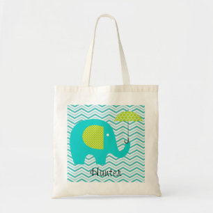 Elephant Aqua Chevron Green Umbrella Custom Bag