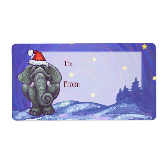 Elephant Art Christmas Gift Label (Front)