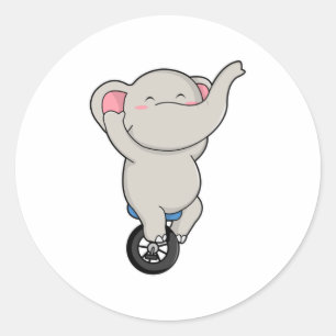 Elephant as Artist at Circus with Tires Classic Round Sticker