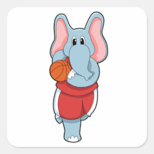 Elephant as Basketball player with Basketball Square Sticker