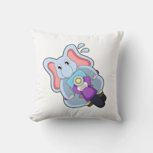 Elephant as Biker with Motorcycle.PNG Cushion