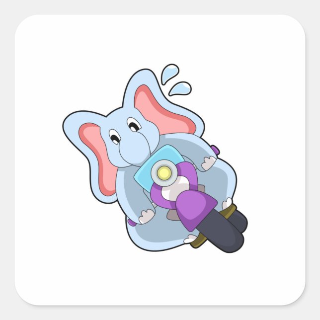 Elephant as Biker with Motorcycle.PNG Square Sticker (Front)