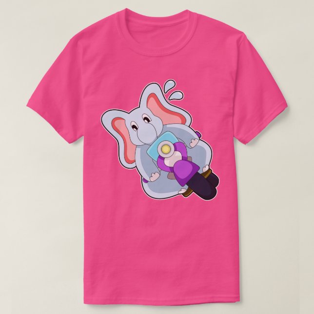 Elephant As Biker With Motorcycle  T-Shirt (Design Front)