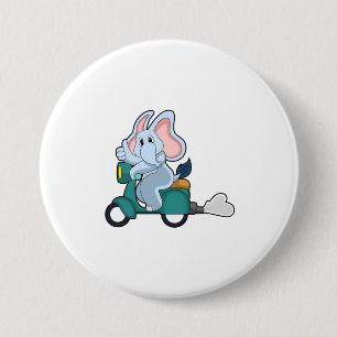 Elephant as Biker with Scooter 7.5 Cm Round Badge
