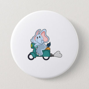 Elephant as Biker with Scooter 7.5 Cm Round Badge