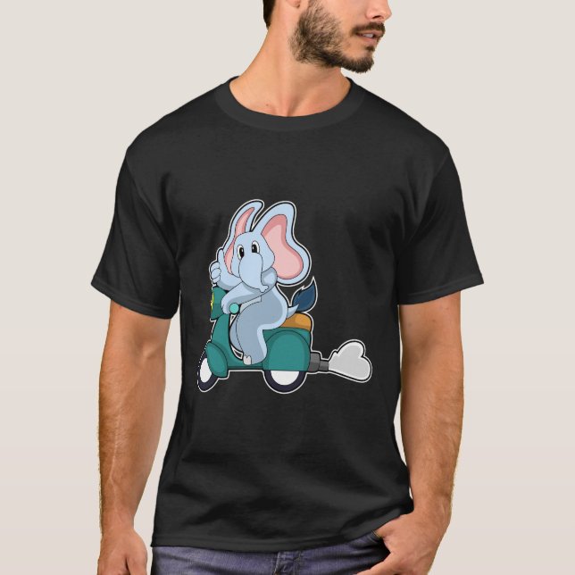 Elephant as Biker with Scooter T-Shirt (Front)
