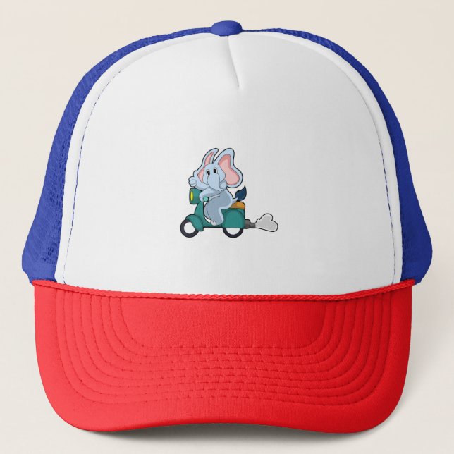 Elephant as Biker with Scooter Trucker Hat (Front)