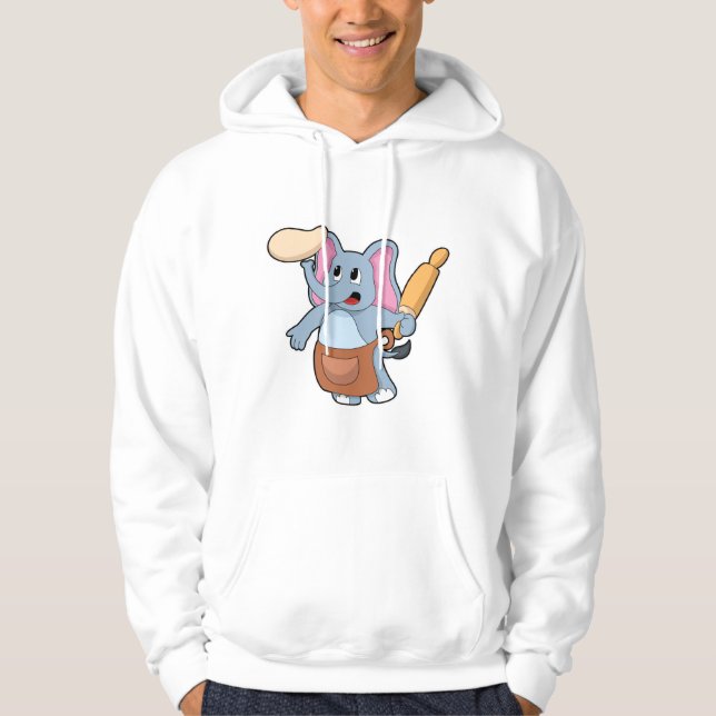 Elephant as Cook with Rolling pin & Dough Hoodie (Front)