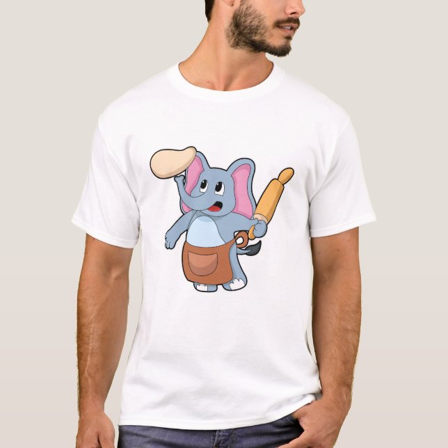 Elephant as Cook with Rolling pin & Dough T-Shirt (Front)