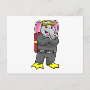 Elephant as Diver with Diving goggles Postcard