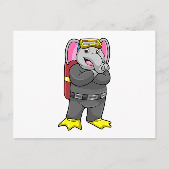 Elephant as Diver with Diving goggles Postcard (Front)