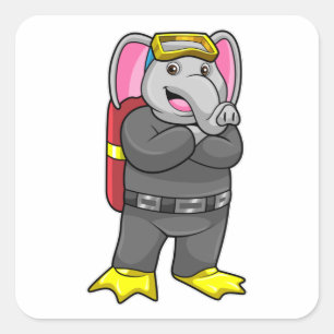 Elephant as Diver with Diving goggles Square Sticker