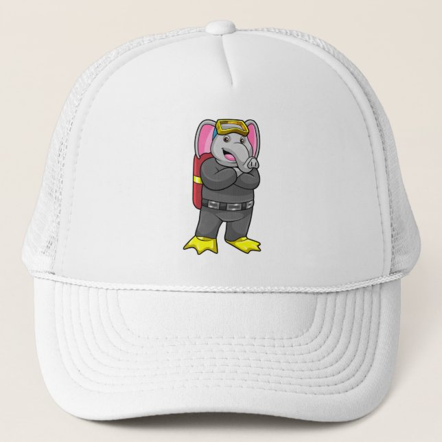Elephant as Diver with Diving goggles Trucker Hat (Front)