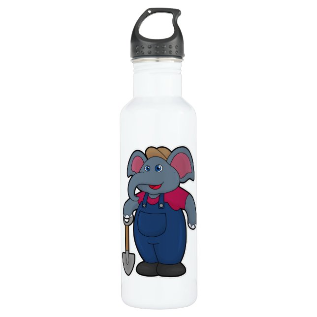 Elephant as Farmer with Shovel 710 Ml Water Bottle (Front)