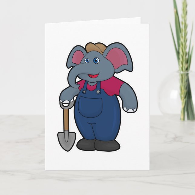 Elephant as Farmer with Shovel Card (Front)