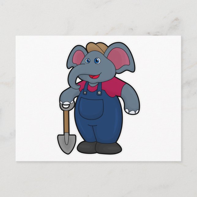 Elephant as Farmer with Shovel Postcard (Front)