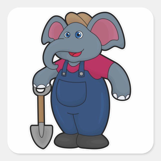 Elephant as Farmer with Shovel Square Sticker (Front)