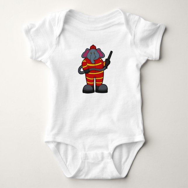 Elephant as Firefighter with Hose Baby Bodysuit (Front)