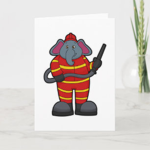 Elephant as Firefighter with Hose Card