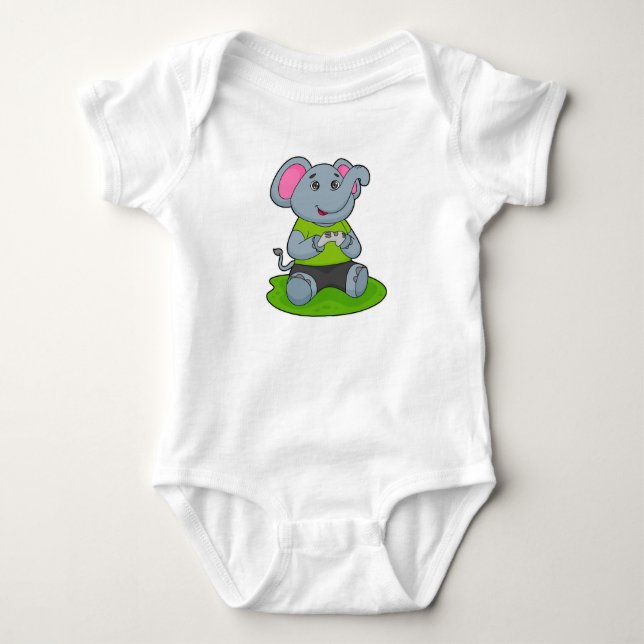 Elephant as Gamer Baby Bodysuit (Front)