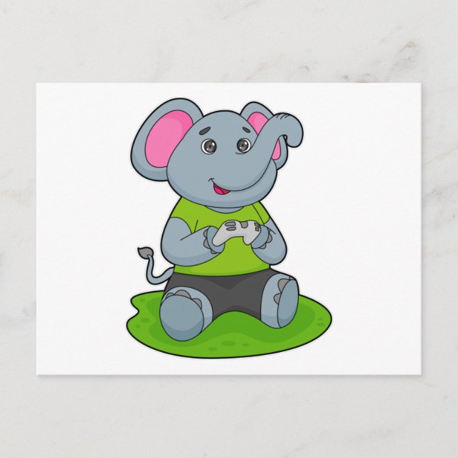 Elephant as Gamer Postcard (Front)