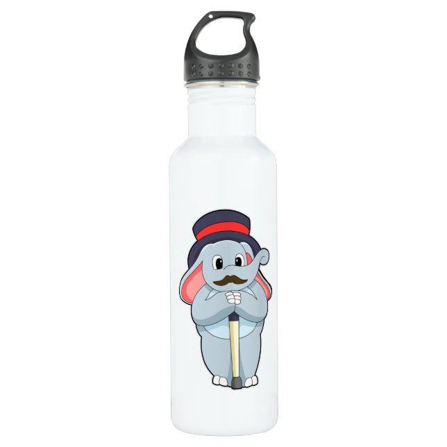 Elephant as Gentleman with Hat & Walking stick 710 Ml Water Bottle (Front)