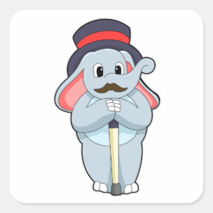 Elephant as Gentleman with Hat & Walking stick Square Sticker