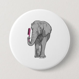 Elephant as Hairdresser with Comb 7.5 Cm Round Badge
