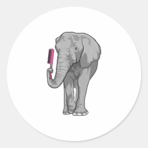 Elephant as Hairdresser with Comb Classic Round Sticker