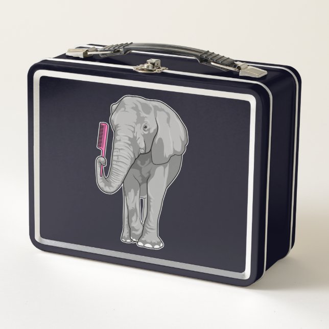 Elephant as Hairdresser with Comb Metal Lunch Box (Front)