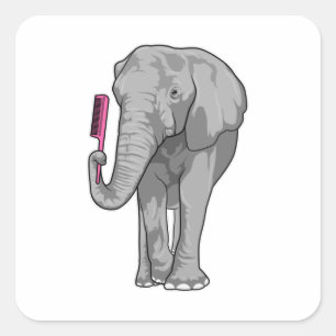 Elephant as Hairdresser with Comb Square Sticker