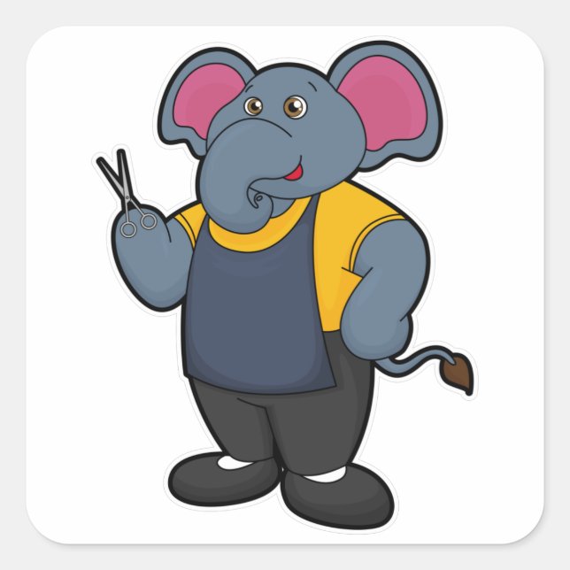 Elephant as Hairdresser with Scissors Square Sticker (Front)